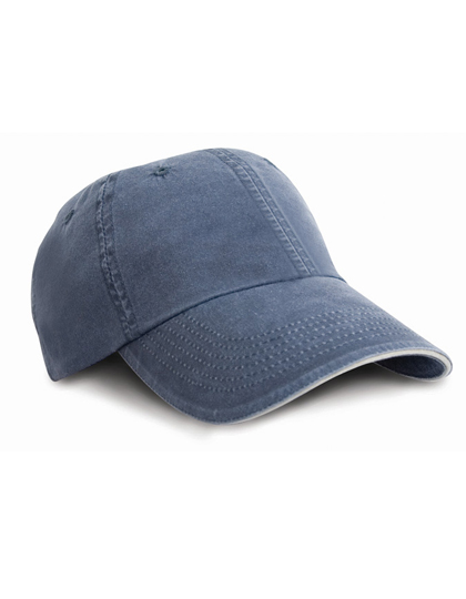 Result Headwear Washed Fine Line Cotton Cap With Sandwich Peak