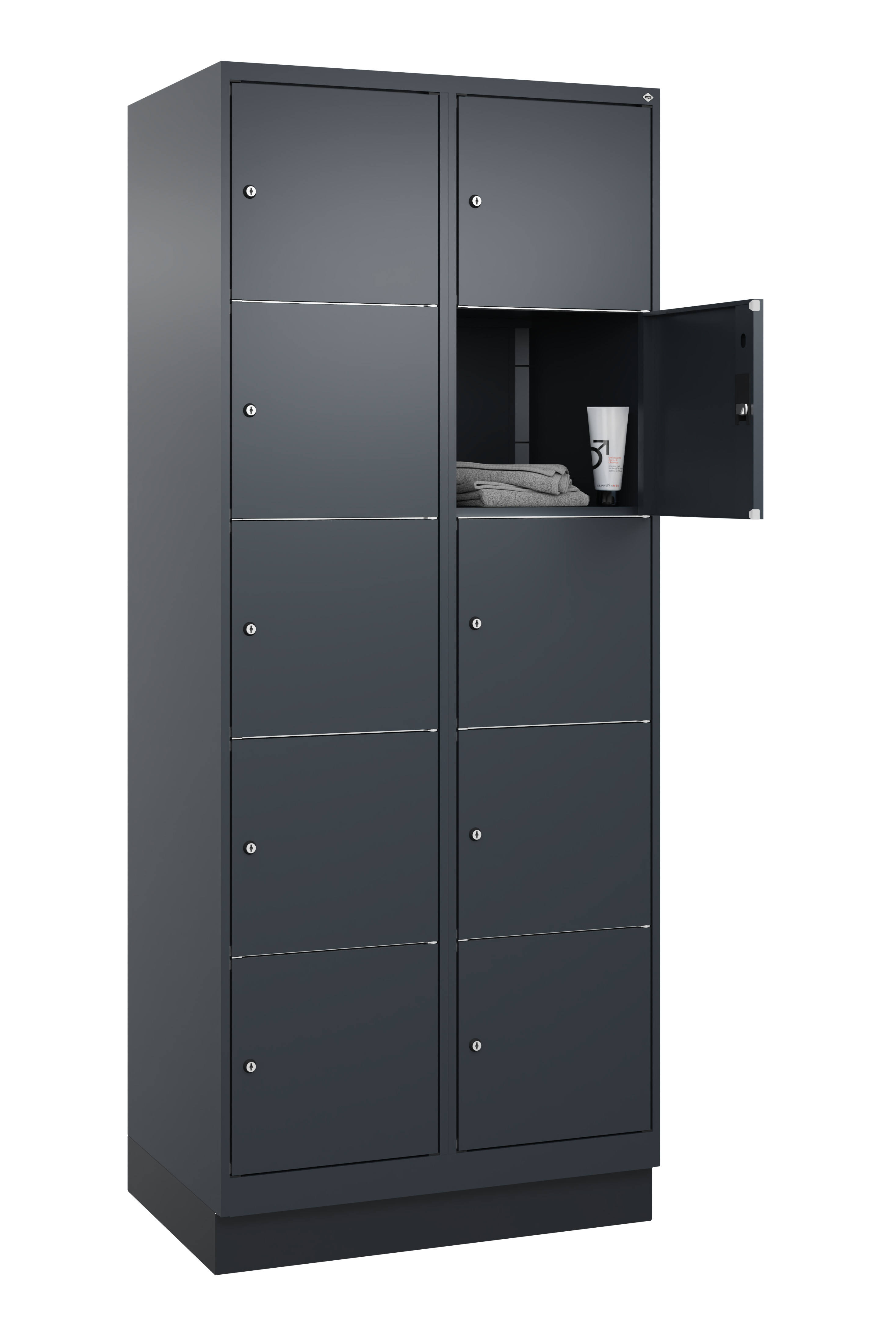 Schließfachschrank Classic Plus, Sockel, 10 Fächer, 2120x800x500mm