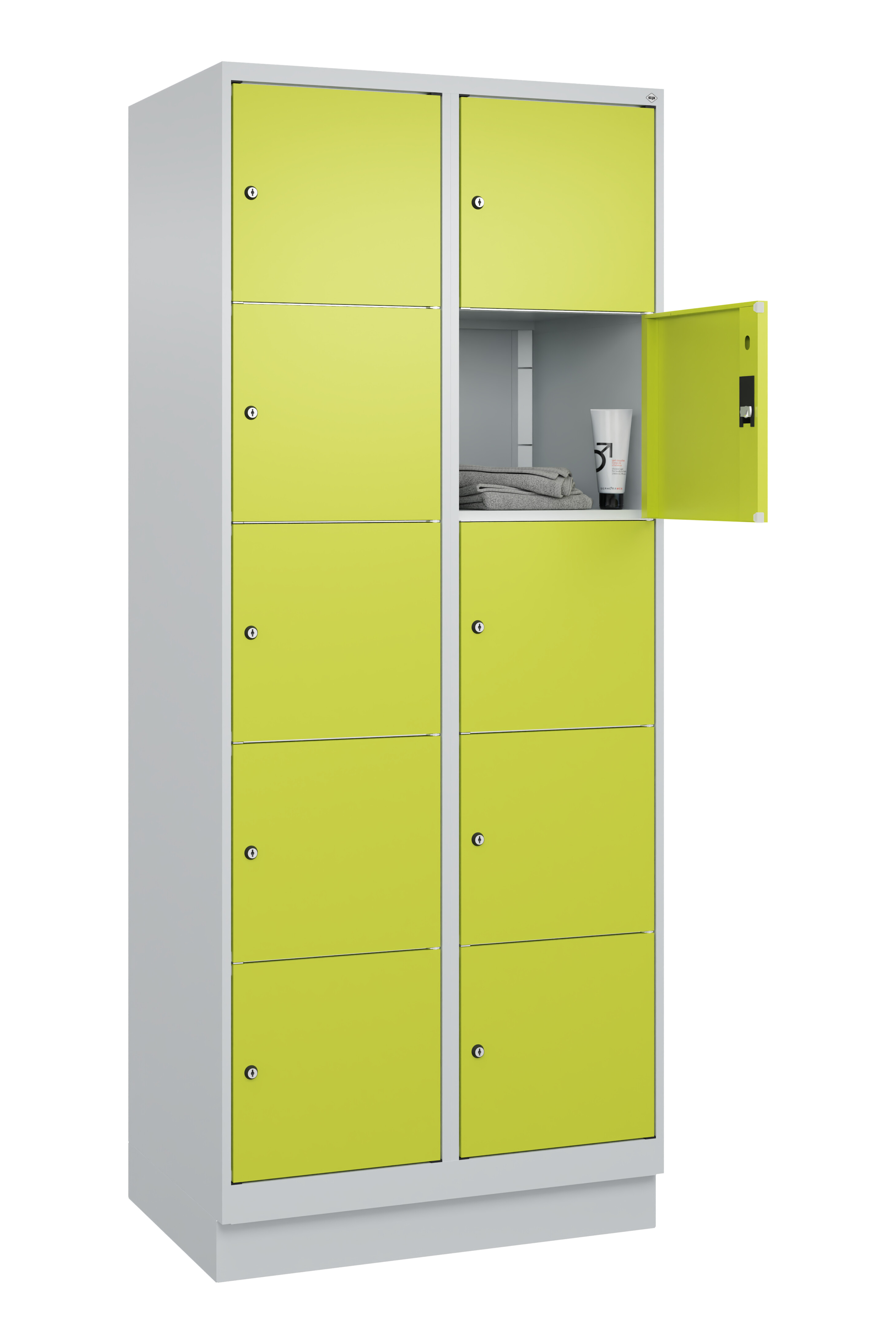 Schließfachschrank Classic Plus, Sockel, 10 Fächer, 2120x800x500mm