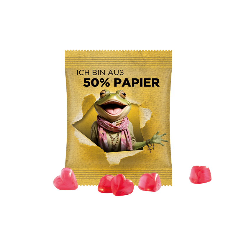 Minitüte 10 g Papierfolie weiß Trolli Fruchtgummi Herz rot