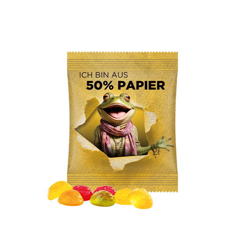 Minitüte 10 g Folie weiß mit ca. 50% Papieranteil Trolli Fruchtgummi Fußbälle