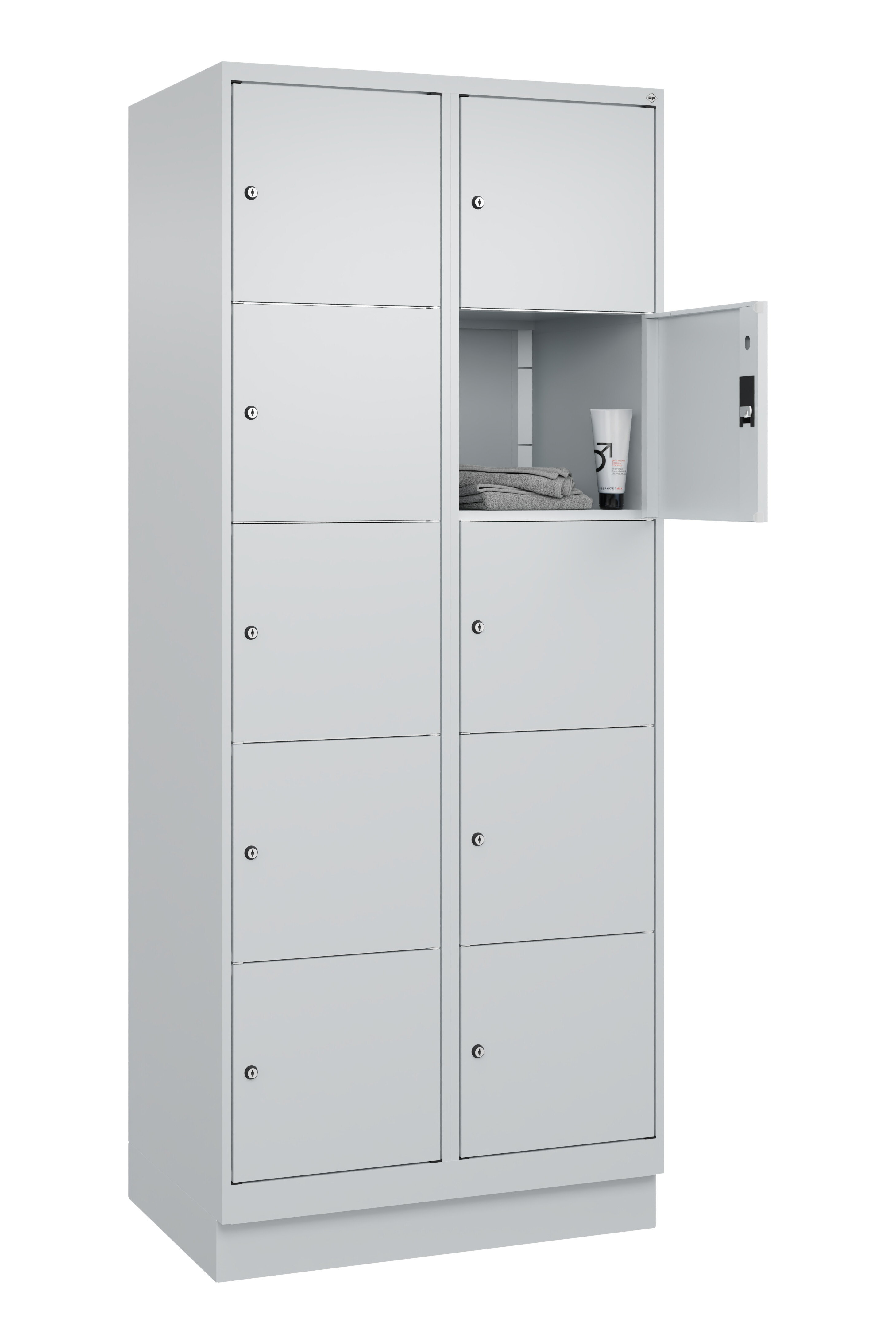 Schließfachschrank Classic Plus, Sockel, 10 Fächer, 2120x800x500mm