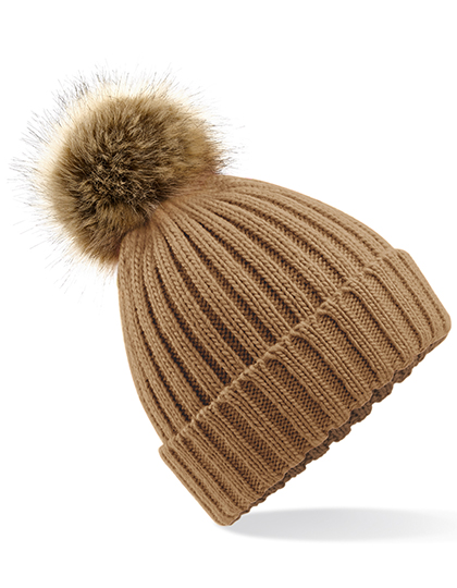 Beechfield Faux Fur Pop Pom Chunky Beanie