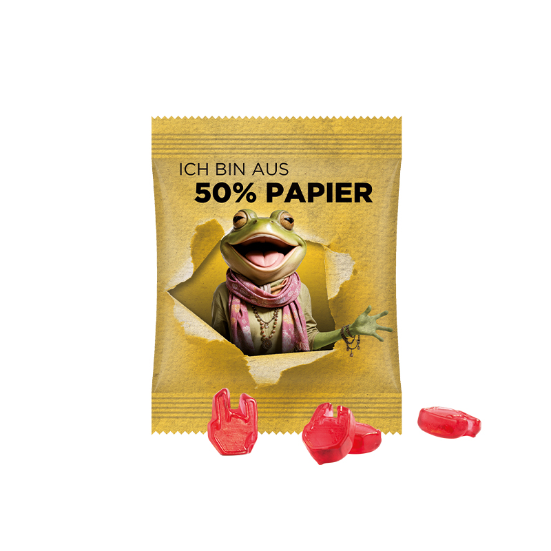 Minitüte Sonderform 15 g Folie mit ca. 50% Papieranteil weiß Fruchtgummi 10 % Fruchtsaftanteil