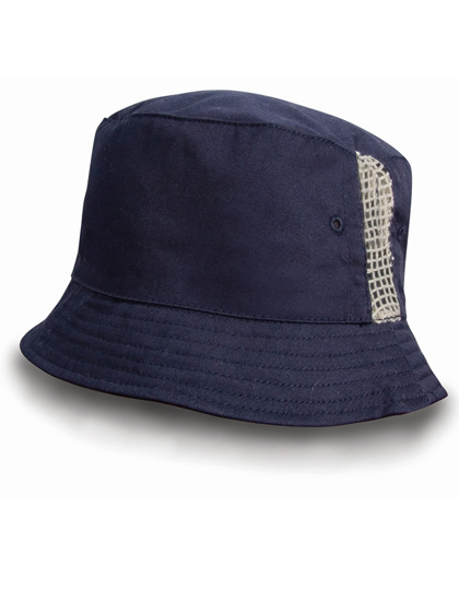 Result Headwear Deluxe Washed Cotton Bucket Hat With Side Mesh Panels