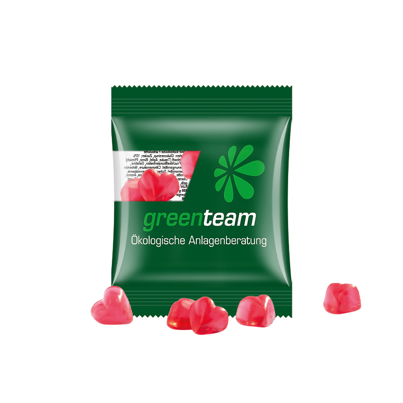 Minitüte 10 g kompostierbare Folie transparent Trolli Fruchtgummi Herz rot