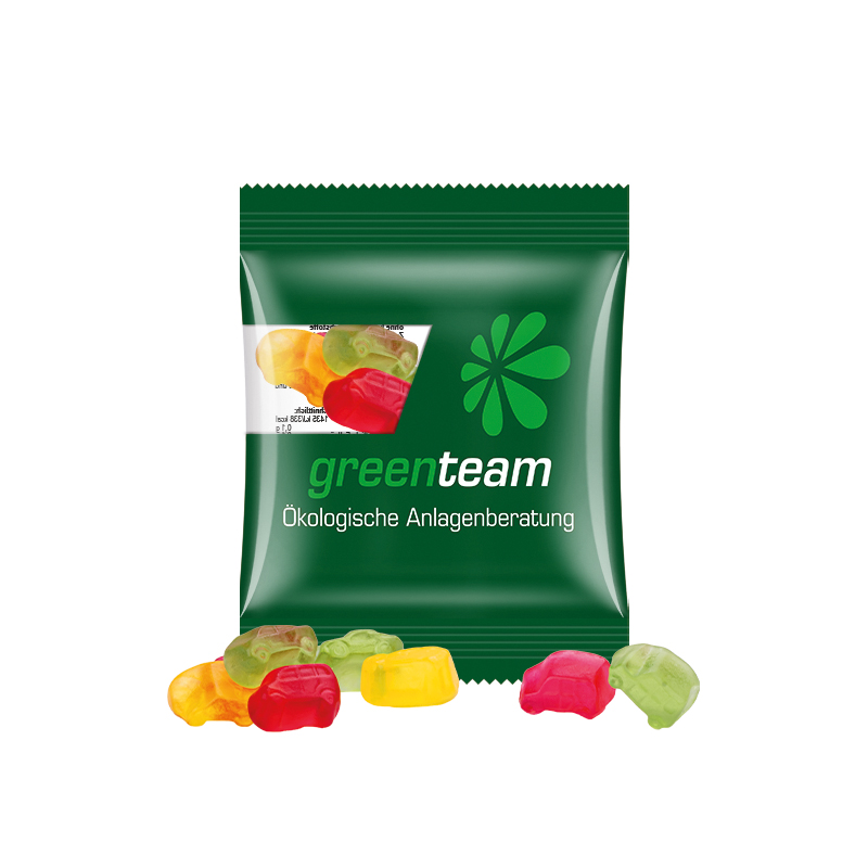 Minitüte 10 g kompostierbare Folie transparent Trolli Fruchtgummi Auto-Mischung