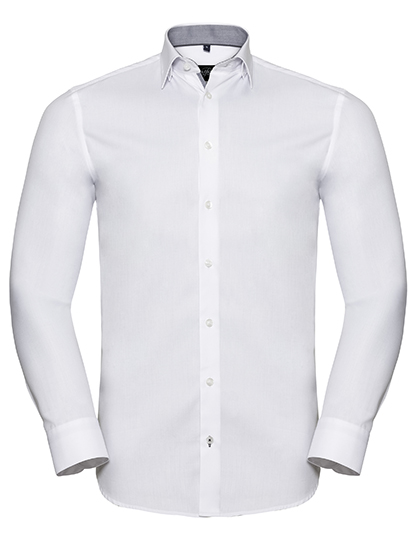 Russell Collection Men´s L'S Tailored Contrast Herringbone Shirt