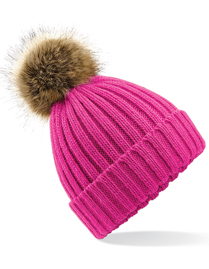 Beechfield Faux Fur Pop Pom Chunky Beanie